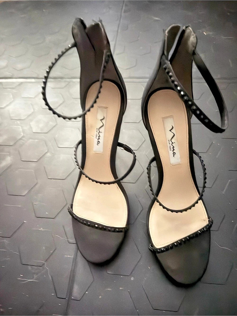 Nina Nikia Studded Ankle Strap Heels in Black